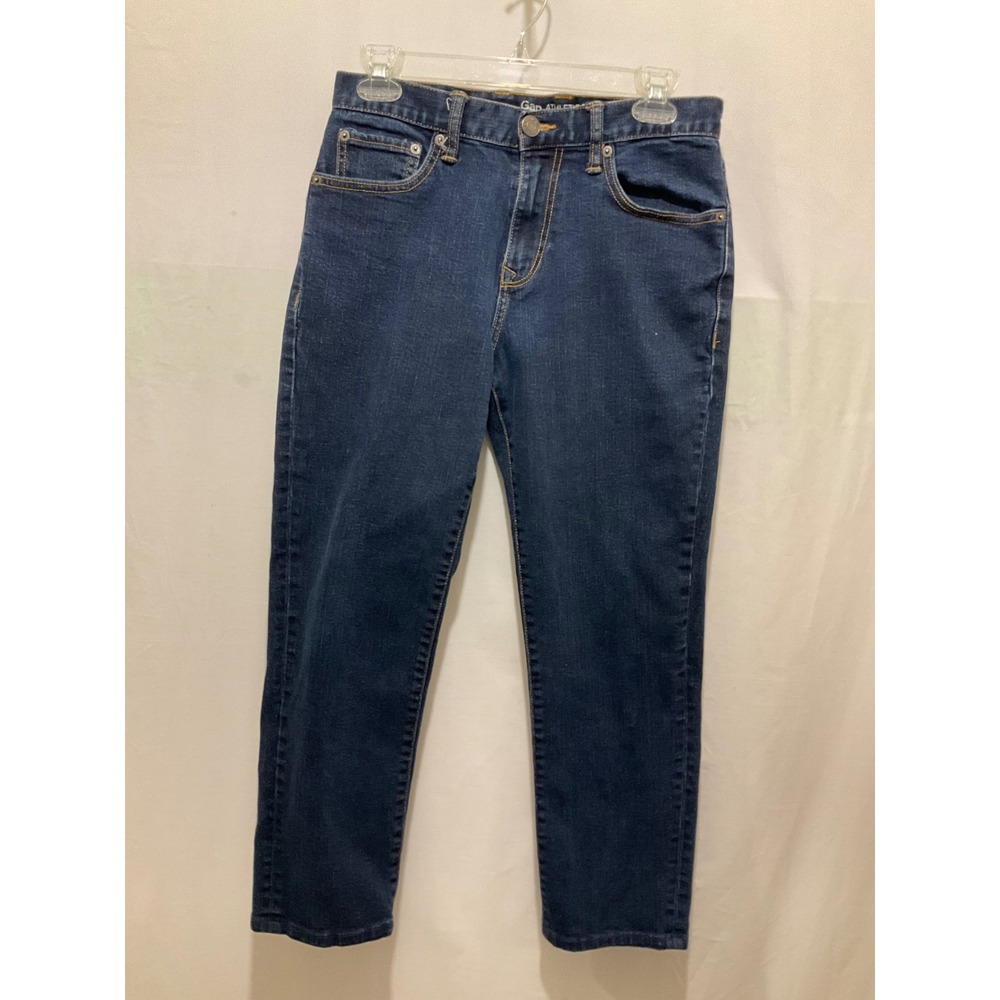 Gap Athletic Taper Jeans Dark Wash Stretch Denim Tapered Leg Blue Ankle Length